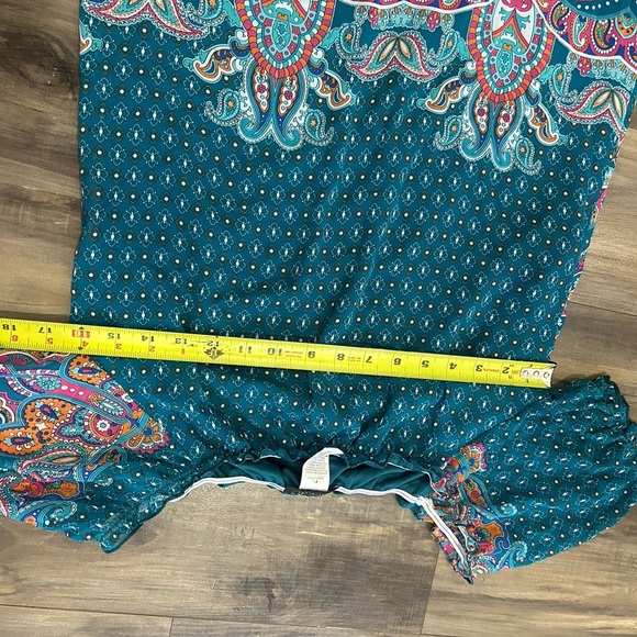 Teal Paisley Women's Off shoulder dress - Picture 4 of 5